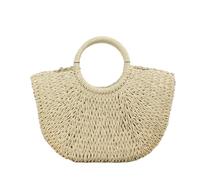 EKalgretrA Borsa Da Spiaggia Intrecciata Borse estive fatte a mano for donna Borsa da spiaggia in paglia avvolta a forma di luna con manico superiore Totes(Beige no strap L)