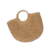 EKalgretrA Borsa Da Spiaggia Intrecciata Borse estive fatte a mano for donna Borsa da spiaggia in paglia avvolta a forma di luna con manico superiore Totes(Khaki no strap M)
