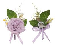 EKalgretrA Boutonniere Matrimonio Boutonniere Silk Rose Corsage Artificial Flower Spille Groomsman Damigella Sposo Sposa Elegante Matrimonio Ballo Festa Accessori(Light Purple)