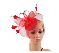 EKalgretrA Cappello da Matrimonio Cappelli Vintage da Festa del tè for Le Donne con Fascia in Rete di Piume e Fermaglio for Capelli Sposa(Red)