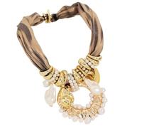EKalgretrA Collana Sciarpa Collana Originale In Cordoncino Di Sciarpa Seta | Con pendente in perla finta martellata dorata, collana splendida e unica