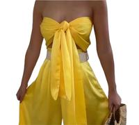 EKalgretrA Set da Due Pezzi Donna Summer Brighter Color Stain con Bende, Papillon, Top Corto e Pantaloni a Gamba Larga, Coordinati for Feste Canotta Sexy a Taglio Incrociato(Yellow,S)