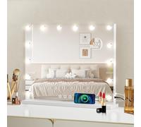 Ekasoco Hollywood Specchio Trucco con Luc, 50x42cm Specchio con Luci 14 LED, 3 Modalità Illuminazione Regolabile, Controllo Tattile, Porte USB, Specchi da Tavolo per La Camera da Letto Spogliatoio