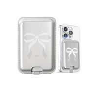 EKAX Portafoglio magnetico anti-smarrimento, design magnetico forte, compatibile con MagSafe, contiene 1 carte, portafoglio per telefono stick su iPhone e smartphone Android, Fiocco bianco, Pocket,