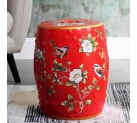 EKDJSN Sgabello in Ceramica, Sgabello a Tamburo Smaltato e Dipinto a Mano, Sgabello a Tamburo in Stile Cinese, Sgabello Porcellana, Sgabello da Trucco, Tavolino Laterale, Poggiapiedi(Red)