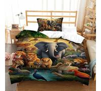 EKDKERBDI Animali della giungla 3D Stampa Set Di Biancheria Da Microfibra Set Copripiumino in E Federe Cuscino Chiusura Cerniera 2 Pezzi Per Bambini E Adulti Single(135x200cm)