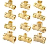 EKFBQBGW Brass Pipe Fitting Male/Female Thread 1/8 1/4 3/8 1/2 Tee Type Copper Fittings Water Oil Gas (Male-M-F,1/4")