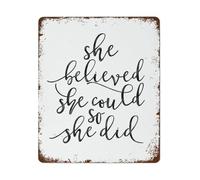 EKFBQBGW Inspirational Metal Sign She Believed She Could So She Did Quote Rustic Tin Wall-Art for Girls Room Womens Bedroom 8 X 12 inch