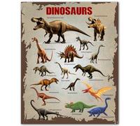 EKFBQBGW Prehistoric Dinosaur Chart - Educational Poster with Fossil & Name Guide, Vintage Style Wall Art for Playroom, School or Home Framed,12x18inch(30x45cm)
