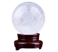 EKFBQBGW White Calcite Crystal Ball with Wooden Base, Gemstone Crackle Quartz for Home Decor Display Decorative,3cm
