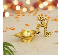 Ekhasa Diya pavone in 100% puro ottone con manico e supporto, in ottone antico per Pooja, Aarti e decorazioni per la casa, supporto tradizionale con pavone, Arti Diya con manico per Mandir e festival
