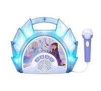 eKids Frozen Sing Along Boom Box Speaker con microfono per gli appassionati di giocattoli congelati per ragazze, Karaoke per bambini con musica integrata e luci lampeggianti, blu, jack audio da 3,5 mm