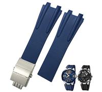 EKINS Cinturino per orologio con fibbia pieghevole in acciaio e gomma da 26 mm adatto per accessori con cinturino impermeabile sportivo Ulysse Nardin blu nero marrone(Blue Silver buckle)