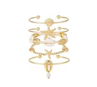 EKKONG Bracciali 5 Pezzi Stelle Marine Conchiglie Perle, Bracciali Estivi di Spiaggia per Donne, Boho Surfer Set, Gioielli Impilabili, Accessori per Donne Ragazze Spiaggia Festa Vacanze Regali (A)