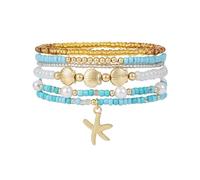 EKKONG Bracciali 5 Pezzi Stelle Marine Conchiglie Perle, Bracciali Estivi di Spiaggia per Donne, Boho Surfer Set, Gioielli Impilabili, Accessori per Donne Ragazze Spiaggia Festa Vacanze Regali (B)