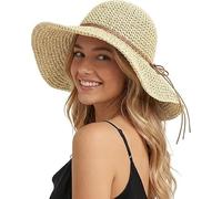 EKKONG Cappello da spiaggia da donna, cappello da sole, cappello di paglia da donna, pieghevole, cappello da pescatore, cappello da spiaggia, cappello da sole, cappello estivo leggero per spiaggia