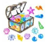 EKKONG Gemme Pirata Set, Gemme per Giocattoli Subacquei, Giocattoli per Immersioni con Gemme, 36 Pietre Colorate con 1 Forziere Pirati per per Piscine, Spiagge e Cacce al Tesoro (Bronzo)