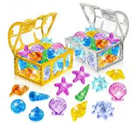 EKKONG Gemme Pirata Set, Gemme per Giocattoli Subacquei, Giocattoli per Immersioni con Gemme, 36 Pietre Colorate con 2 Forziere Pirati per per Piscine, Spiagge e Cacce al Tesoro (Oro+Argento)