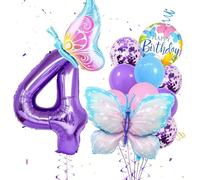 EKKONG Palloncini Farfalle, 13 Pezzi Palloncini Compleanno Bambina Farfalla Palloncini Festa Addobbi Compleanno per 3/4/5 Anni Girl Birthday Party Decorative Supplies (4 Anni)