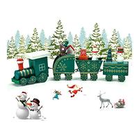 EKKONG Trenino Legno Natalizio Pista Trenino Legno,Treno di Natale in Legno Carino,Mini Trenini ,Decorazioni Natalizie,Festa di Natale del Decorativo (Verde)