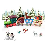 EKKONG Trenino Legno Natalizio, Pista Treno di Natale Carino, Mini Trenini, Decorazioni Natalizie, Festa di Natale Decorativo (Colore)