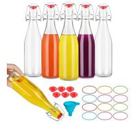 EkkoVla Confezione da 6 bottiglie in vetro da 350 ml, con tappo a ribalta, con chiusura ermetica in gomma, per kombucha, bevande, olio, birra, kefir, aceto, vino