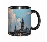 EKLMPS Tazza grande per caffè e tè a colazione - idee regalo per uomo e donna - in porcellana, 330 ml (11oz),Torre della città Vecchia città del cielo Istanbul Fractalius Architettura Paesaggio urban
