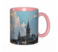 EKLMPS Tazza grande per caffè e tè a colazione - idee regalo per uomo e donna - in porcellana, 330 ml (11oz),Torre della città Vecchia città del cielo Istanbul Fractalius Architettura Paesaggio urban