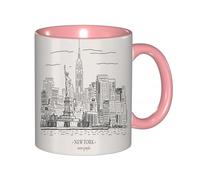 EKLMPS Tazza grande per caffè e tè a colazione - idee regalo per uomo e donna - in porcellana, 330 ml (11oz),New York, vista semplice e abbozzata della Statua della Libertà di New York, simbolo El