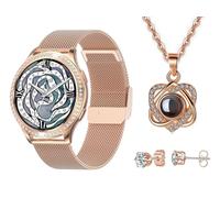 EKO ! Confezione Elegance - Orologio da polso da donna Hope con touch screen da 1,32" e monitoraggio sanitario + set di gioielli scintillanti, compatibile con iOS/Android, Bluetooth 5.2 (oro rosa)