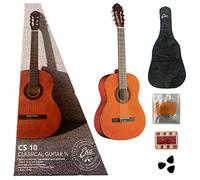 Eko CS-10 Classic Guitar 4/4 Bundle Pack - Chitarra Classica Natural + Borsa Leggera di Trasporto Chitarra + Accordatore Elettronico + Tre Plettri Nero