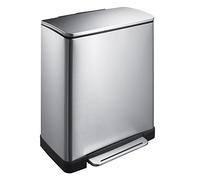 EKO E-Cube - Pattumiera a pedale da 50 l, in acciaio INOX (34,5 x 50 x 65 cm, sistema ammortizzatore, senza impronte digitali, Stay-Open, fissaggio sacchetti per rifiuti), argento opaco