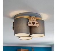 Eko-Light Plafoniera Mis, grigio con orso in legno, 3 luci Eko-Light