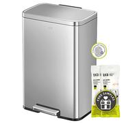 EKO Madison - Pattumiera in acciaio inox opaco, 50 litri, con rivestimento interno, finitura resistente alle impronte digitali