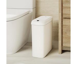 EKO Pattumiera automatica da bagno con coperchio, 2,6 litri, sottile, senza contatto, impermeabile, con sensore di movimento, per bagno, ufficio, cucina, bianco