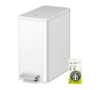 EKO Pattumiera da bagno sottile con coperchio, piccola pattumiera in acciaio inox con secchio interno rimovibile, 6 l, pattumiera a gradino (bianco)