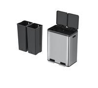 EKO Pattumiera Differenziata 2 Scomparti 30L + 30L con Doppio Pedale | Acciaio Inox Antimpronta | Coperchi Eleganti | Sottolavello Double
