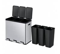 EKO Pattumiera Differenziata 3 Scomparti 20L + 20L + 20L | Acciaio Inox Antimpronta | Pedali Indipendenti | Chiusura Silenziosa
