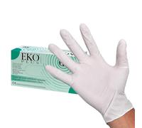 EKO Plus - Guanti da Esame Monouso in Puro Lattice, con Polvere, Non Sterili, con Orletto, Alta Protezione, DM Classe I, DPI Categoria Rischio III, Misura Small, Dispenser da 100 Guanti Ambidestri
