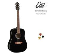 EKO RANGER 6 BLACK NERA CHITARRA ACUSTICA FOLK e 3 PLETTRI NUOVA DISCOMIXSOUND