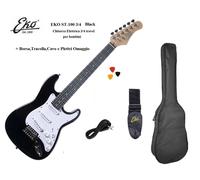 EKO ST-100 MINI CHITARRA ELETTRICA NERA 3/4 TRAVEL PER BAMBINO + Tracolla e Cavo