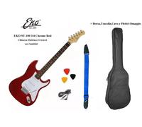 EKO ST-100 MINI CHITARRA ELETTRICA ROSSA 3/4 TRAVEL PER BAMBINO STRAT CHROME RED