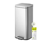 EKO Stella Pattumiera a pedale da 30 litri, con coperchio a chiusura rallentata, secchio interno rimovibile, ideale per cucina, casa, ufficio, acciaio inox