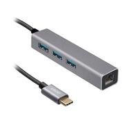 Ekon Ekon HUB multiporta, 3 porte USB-A 3.0, 1 porta LAN, in metallo, cavo USB-C, per PC, laptop, mouse, cavi di ricarica, tastiere, chiavette USB, cavi di rete