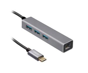 Ekon Ekon HUB multiporta, 3 porte USB-A 3.0, 1 porta LAN, in metallo, cavo USB-C, per PC, laptop, mouse, cavi di ricarica, tastiere, chiavette USB, cavi di rete