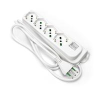 Ekon multipresa a ciabatta con 4 porte, per spina italiana, per prese schuko, spine europee, cavo da 1.5m, spina italiana 16A, interruttore luminoso, bianco