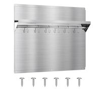Ekon, paraschizzi in acciaio inox, 61 x 76 cm, protezione da parete per cucina, facile da pulire e installare, con ripiano portaoggetti integrato e appendiabiti