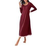 Ekouaer - Camicia da notte da donna, a maniche lunghe, con colore a contrasto, lunghezza intera, taglie S-XXL, Colore: rosso, L