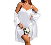 Ekouaer Camicia da Notte da Donna Abito da Notte Estivo Corto in Due Pezzi Camicia da Notte Babydoll Set bianco S