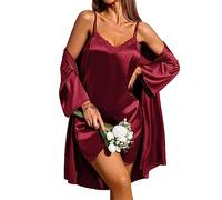 Ekouaer Camicia da Notte da Donna Abito da Notte Estivo Corto in Due Pezzi Camicia da Notte Babydoll Set rosso S